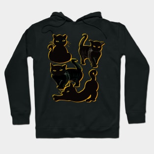 Cats silhouette with yellow gold outline Cat themed gifts for women and men Hoodie